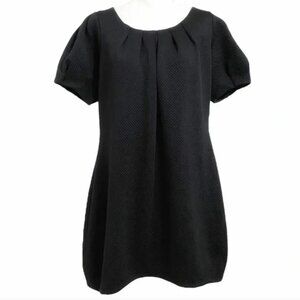 ANNE FONTAINE DESIGNER EVE BLACK QUILTED TEXTURED PUFFY SHORT SLEEVE MINI DRESS